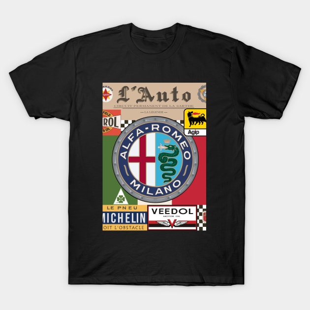 Alfa Romeo Vintage Poster L'Auto Solid Design T-Shirt by fmDisegno